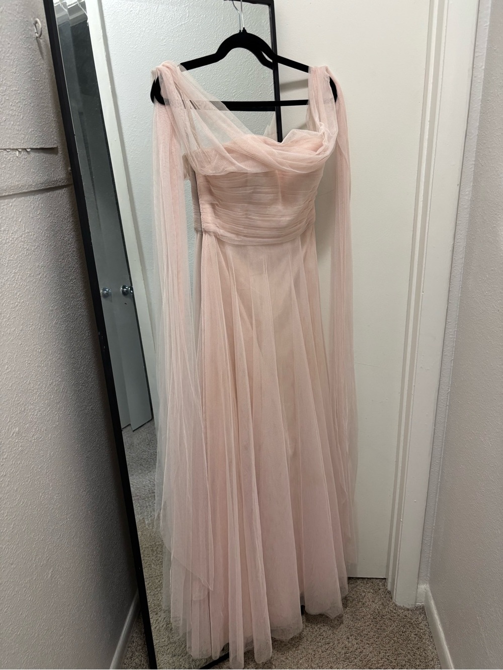 Jenny Yoo Blush Pink Tulle Dress with Draped Bodice